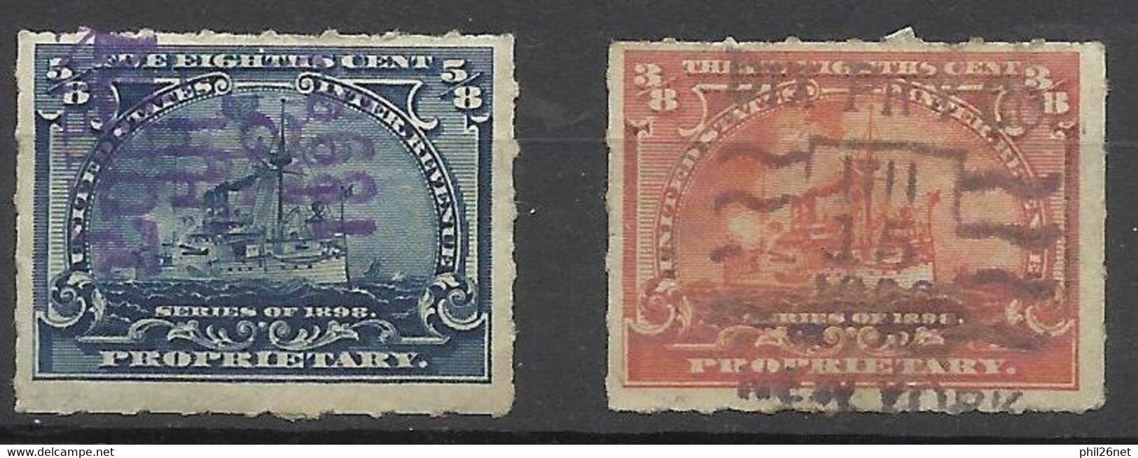 USA   Fiscaux Propietary  1898  Transat St Paul 3/8 Bleu Et Brun Rouge  Oblitérés  B /TB Voir Scans   Soldé ! ! ! - Fiscali
