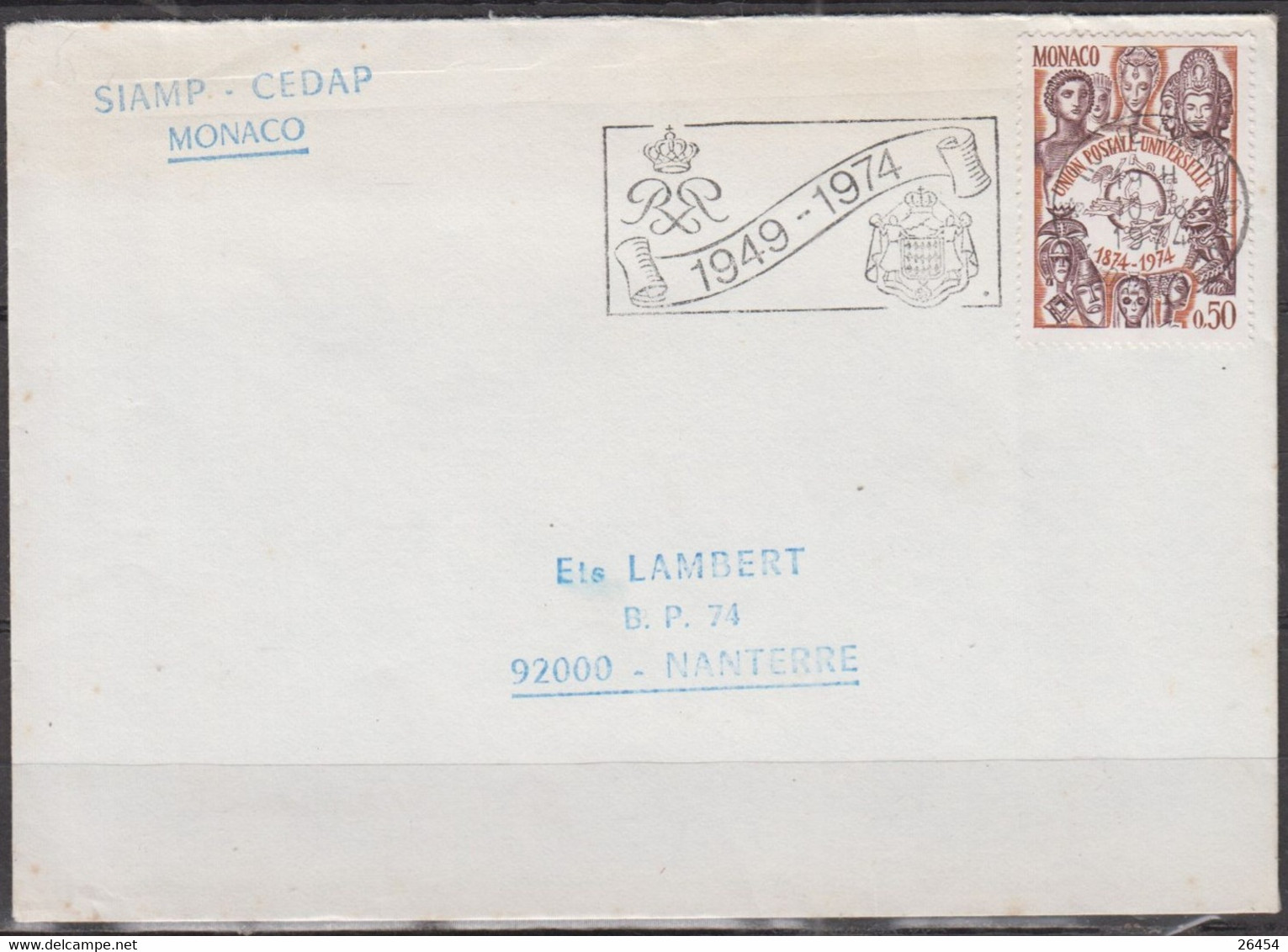 MONACO Union Postale Universelle 1874-1974  50c   SEUL Sur Enveloppe Pub Le 10 6 1974 Pour 92000 NANTERRE - Storia Postale