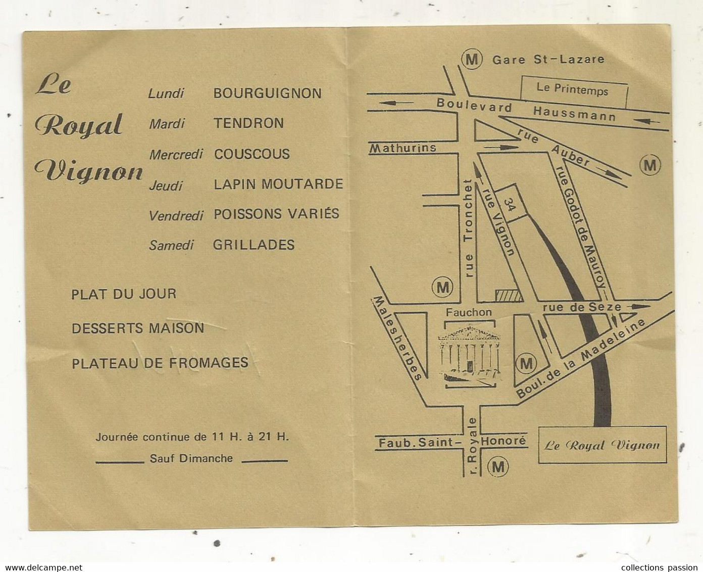 Carte De Visite 4 Pages , Restaurant LE ROYAL VIGNON, Plan ,  2 Scans - Cartes De Visite