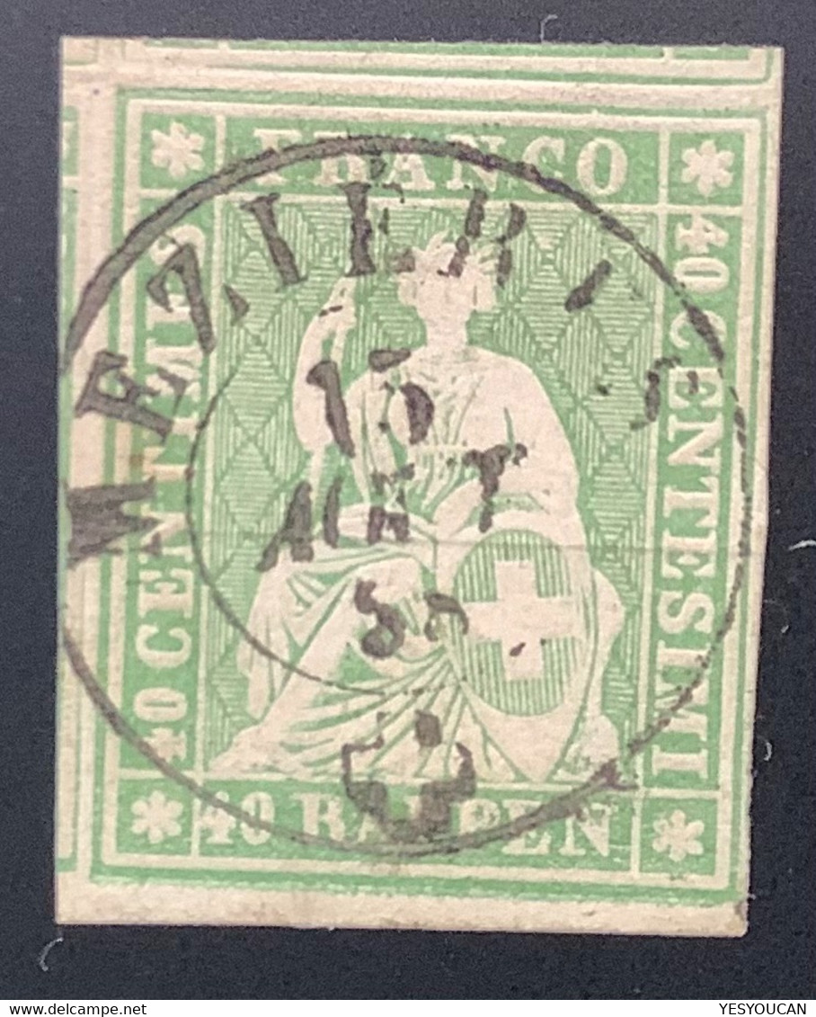 ATTEST MARCHAND: Zst 26C LUXUS VOLLSTEMPEL MEZIÉRES VD 1854-62 40Rp Strubel  (Schweiz Suisse Switzerland SUPERB GEM Cert - Used Stamps