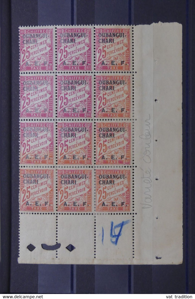 OUBANGUI - Taxe N° Yvert 4 En Bloc De 12 Coin De Feuille Avec Variété De Couleur - Orange Tenant à Rose  - L 137268 - Neufs