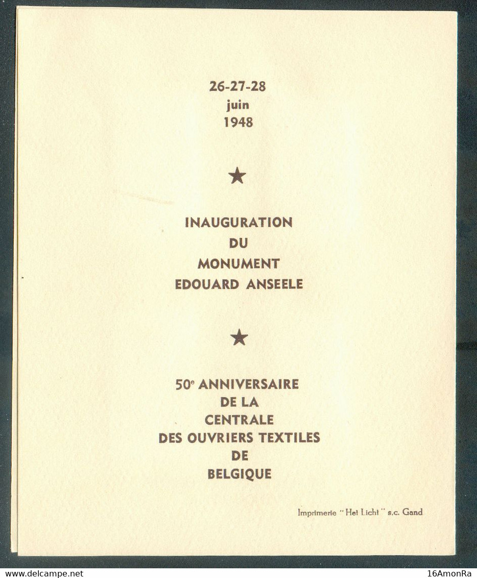 Série ANSEELE Obl. Sc GENT STANBEELD INHULDIGING 27-6-1948 Sur 2 Cartes Commémoratives (FR Et NL) Du 50ème Anniversaire - ....-1951