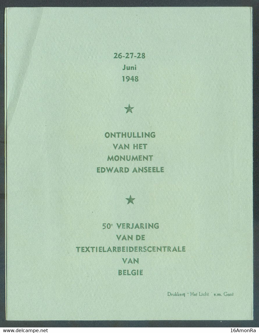 Série ANSEELE Obl. Sc GENT STANBEELD INHULDIGING 27-6-1948 Sur 2 Cartes Commémoratives (FR Et NL) Du 50ème Anniversaire - ....-1951