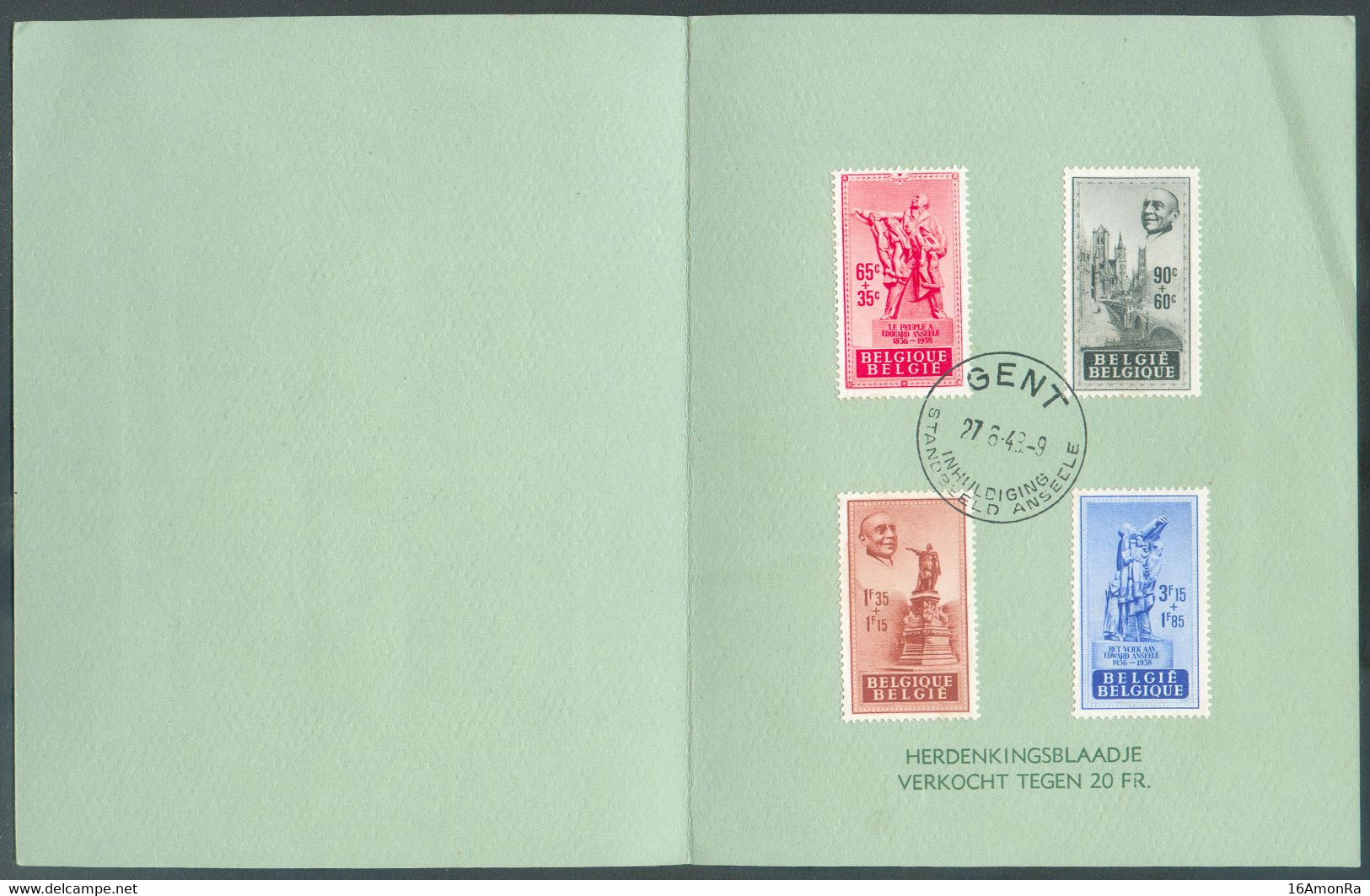 Série ANSEELE Obl. Sc GENT STANBEELD INHULDIGING 27-6-1948 Sur 2 Cartes Commémoratives (FR Et NL) Du 50ème Anniversaire - ....-1951