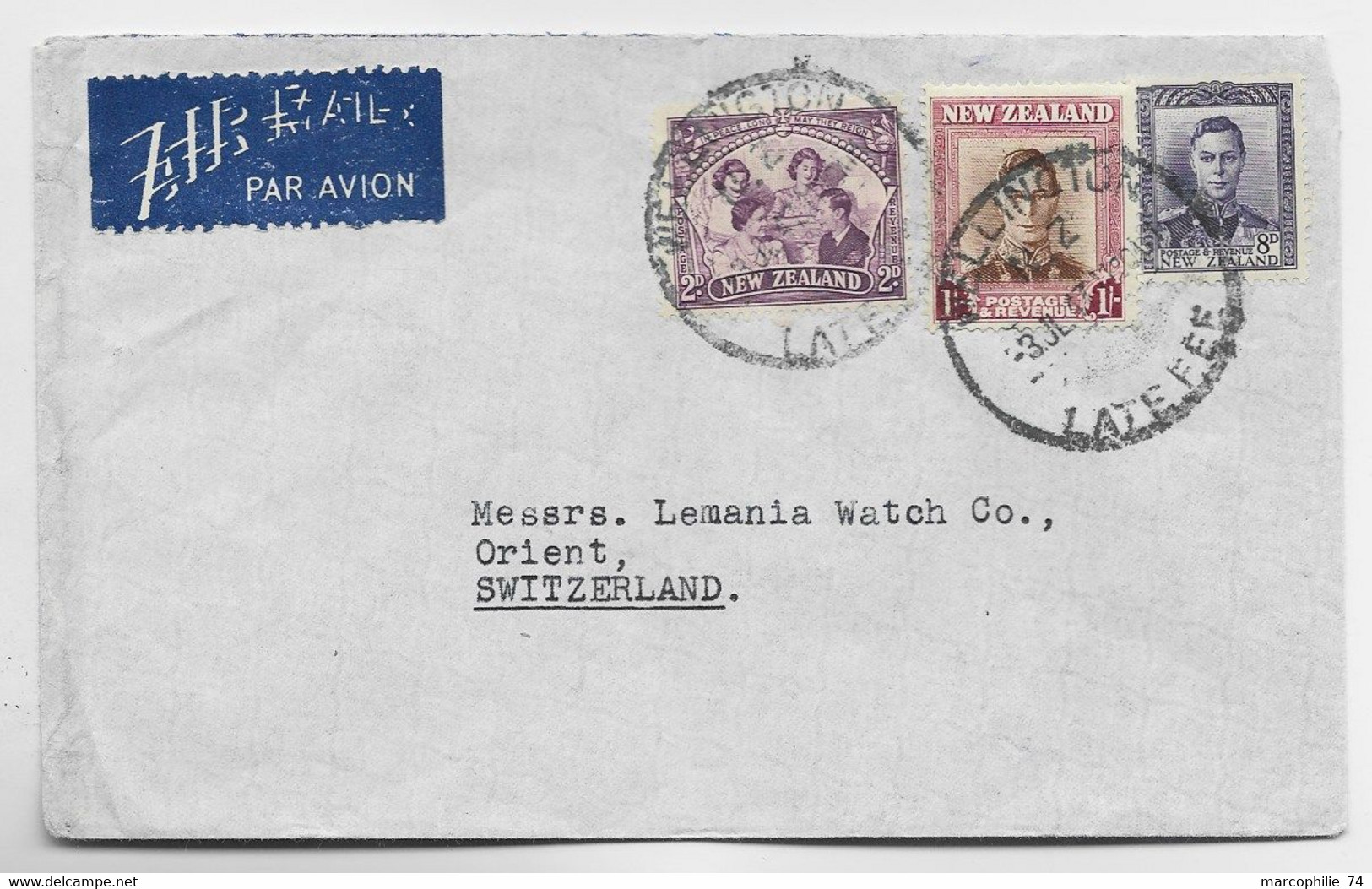 NEW ZEALAND 1+ 8D +2D LETTRE COVER AIR MAIL WELLINGTON 1943 TO SUISSE - Covers & Documents