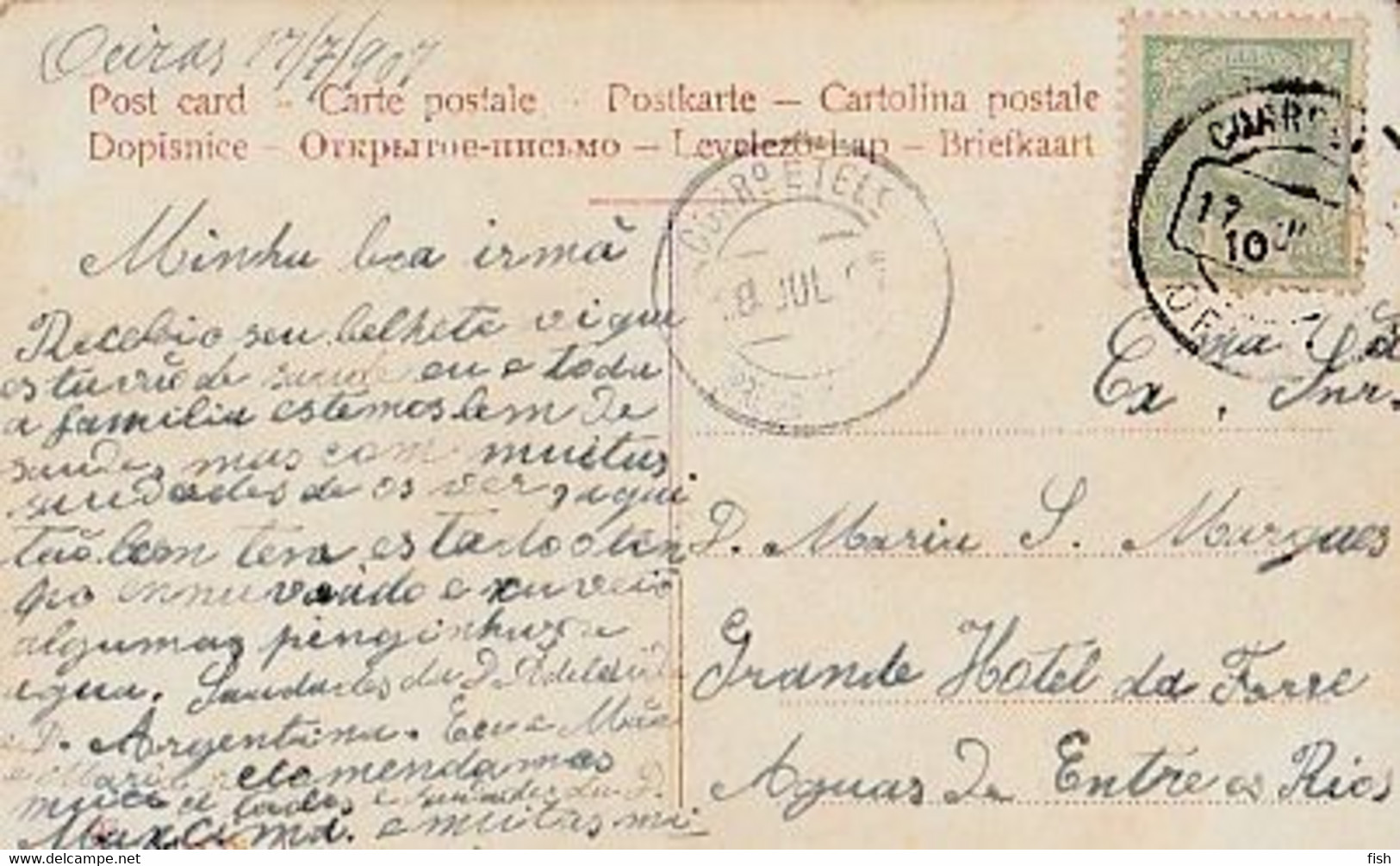 Portugal & Postal, Oeiras, Fantasia, Grande Hotel Da Torre, Águas Entre Os Rios (907) - Lettres & Documents