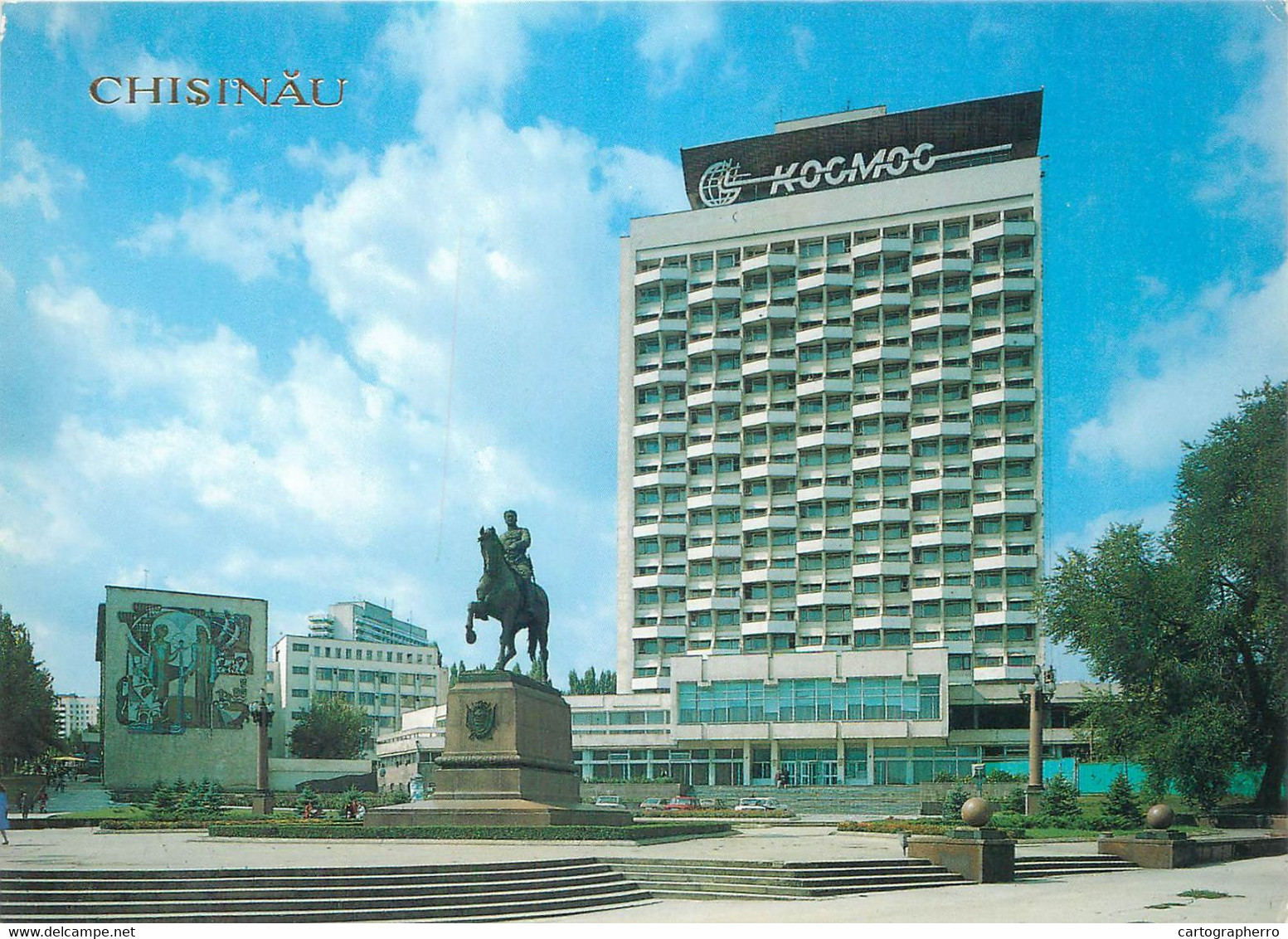 Postcard Moldova Chisinau Gr. Kotovski Square Equestrian Statue And "Cosmos" Hotel - Moldavie