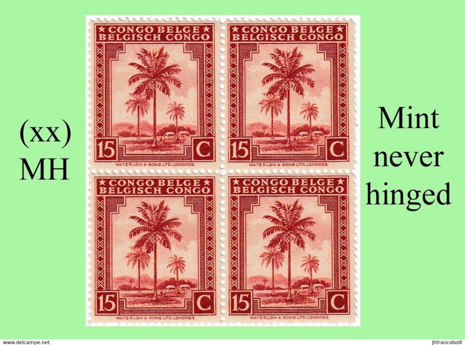 1942 ** BELGIAN CONGO / CONGO BELGE = COB 250 MNH RED BROWN PALM TREE : BLOC OF -4- STAMPS WITH ORIGINAL GUM - Blocks & Kleinbögen