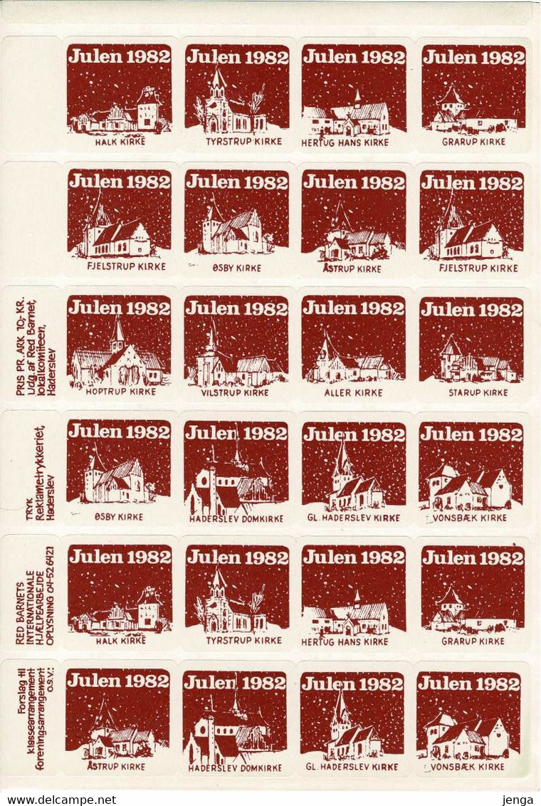 Denmark; Christmas Seals.  Churches; Self Adhesive  Full Sheet 1982.   MNH(**), Not Folded. - Hojas Completas