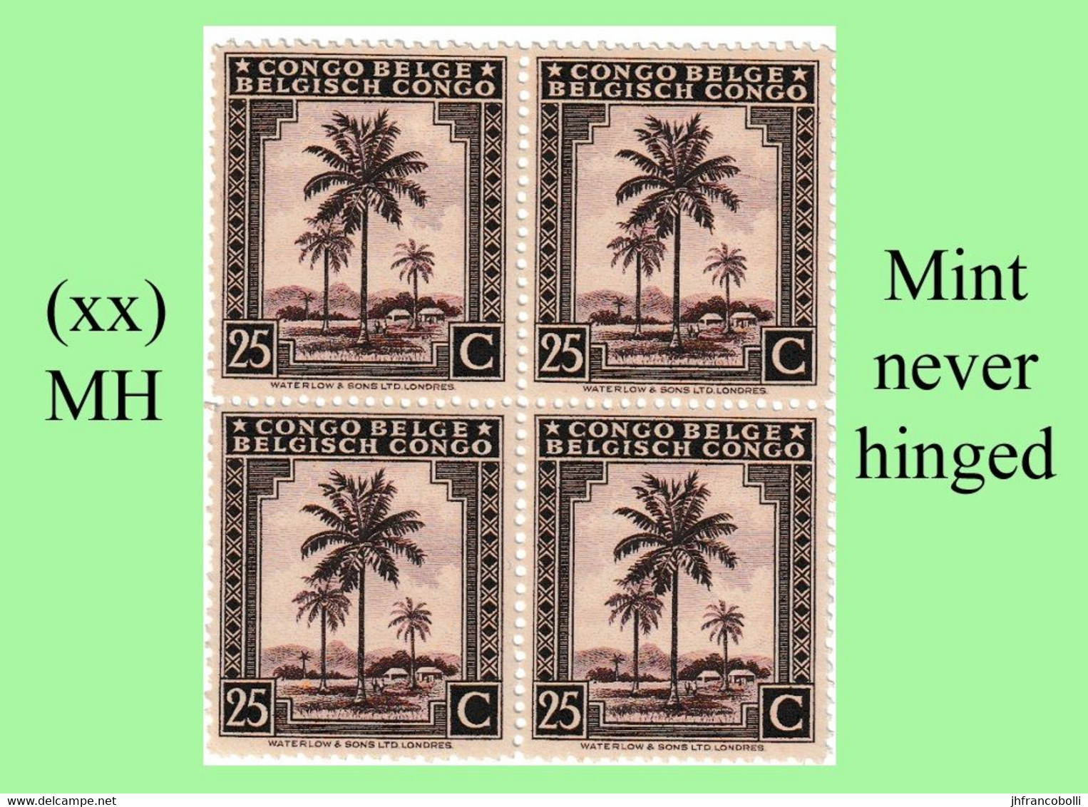 1942 ** BELGIAN CONGO / CONGO BELGE = COB 252 MNH RED LILAC PALM TREE : BLOC OF -4- STAMPS WITH ORIGINAL GUM - Blocks & Sheetlets