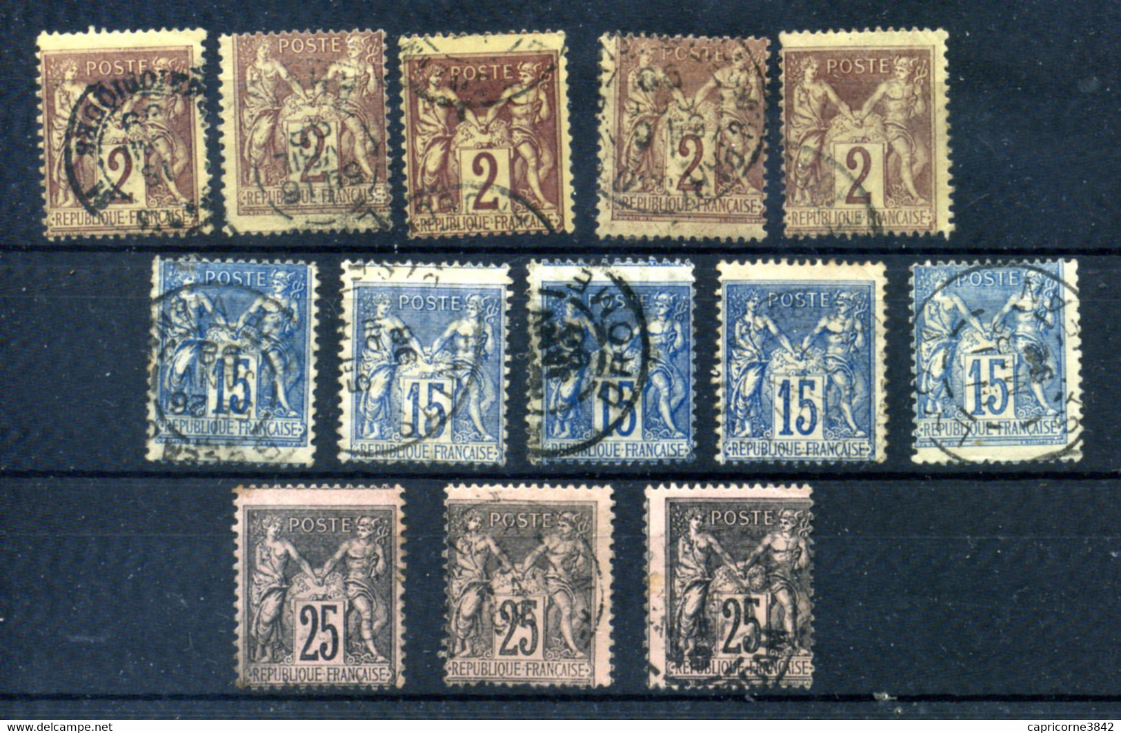 Lot De 11 Timbres Oblitérés Type SAGE - Très Décalés Par Rapport à La Dentelure - Pour étude - 1898-1900 Sage (Type III)