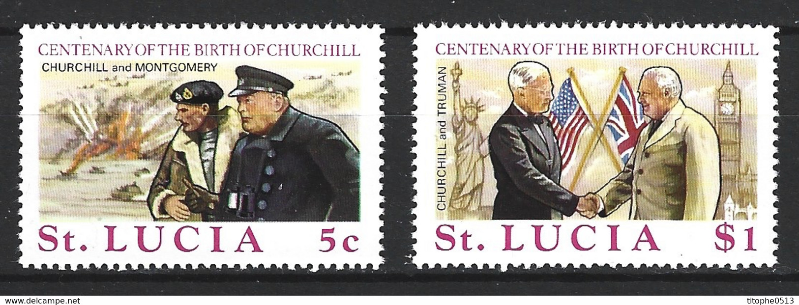 SAINTE LUCIE. N°366-7 De 1974. Churchill. - Sir Winston Churchill