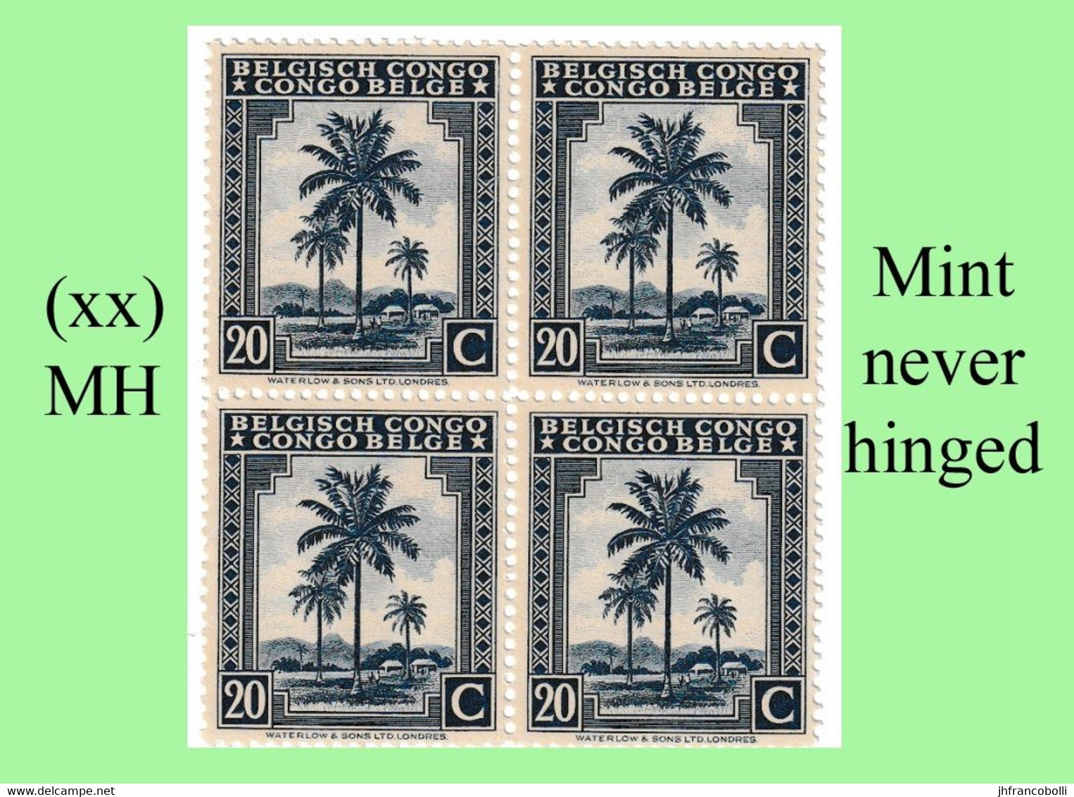 1942 ** BELGIAN CONGO / CONGO BELGE = COB 231 MNH RED LILAC PALM TREE : BLOC OF -4- STAMPS WITH ORIGINAL GUM - Blocks & Sheetlets