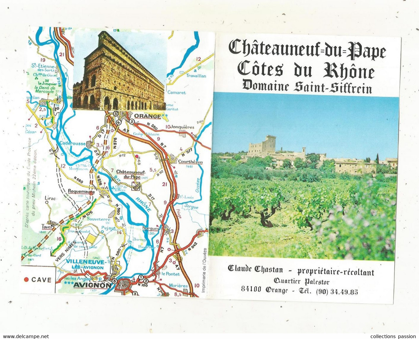 Publicité , Vins ,alcool ,Chateauneuf Du Pape,Côtes Du Rhône , Domaine Saint Siffrein,Orange ,tarif , Plan,frais 1.65 E - Publicités