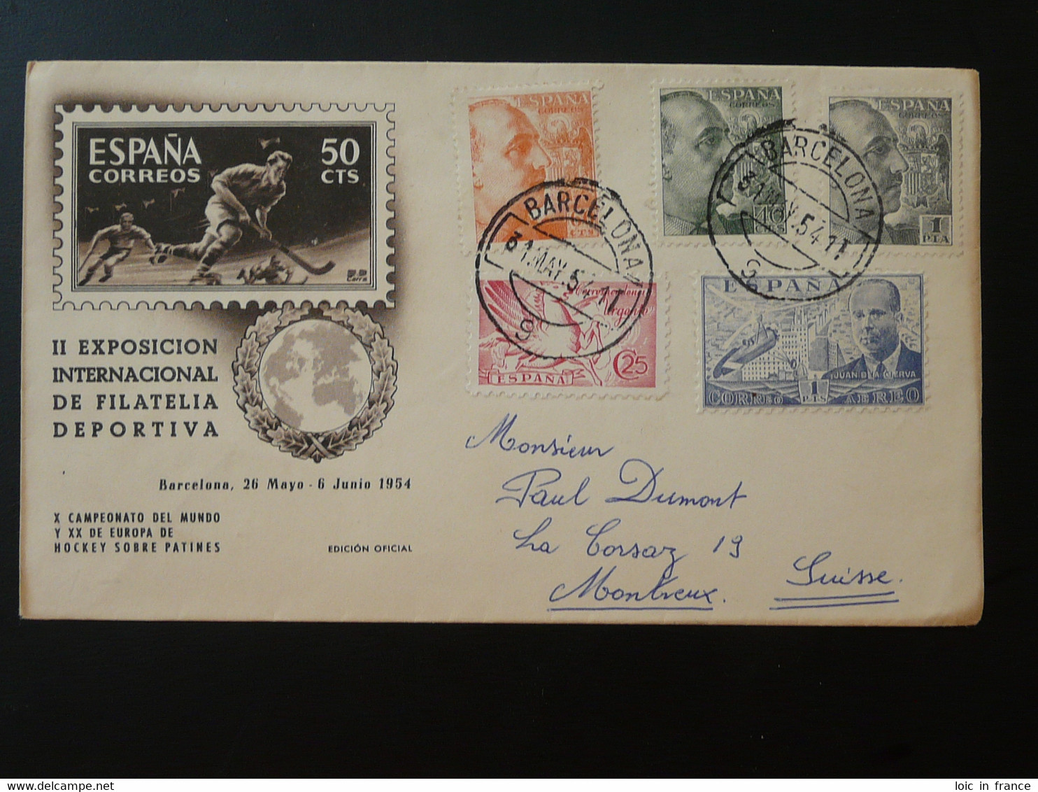 Lettre Cover Championnat Du Monde Hockey Sur Patins Barcelona Espagne 1954 - Hockey (sur Gazon)