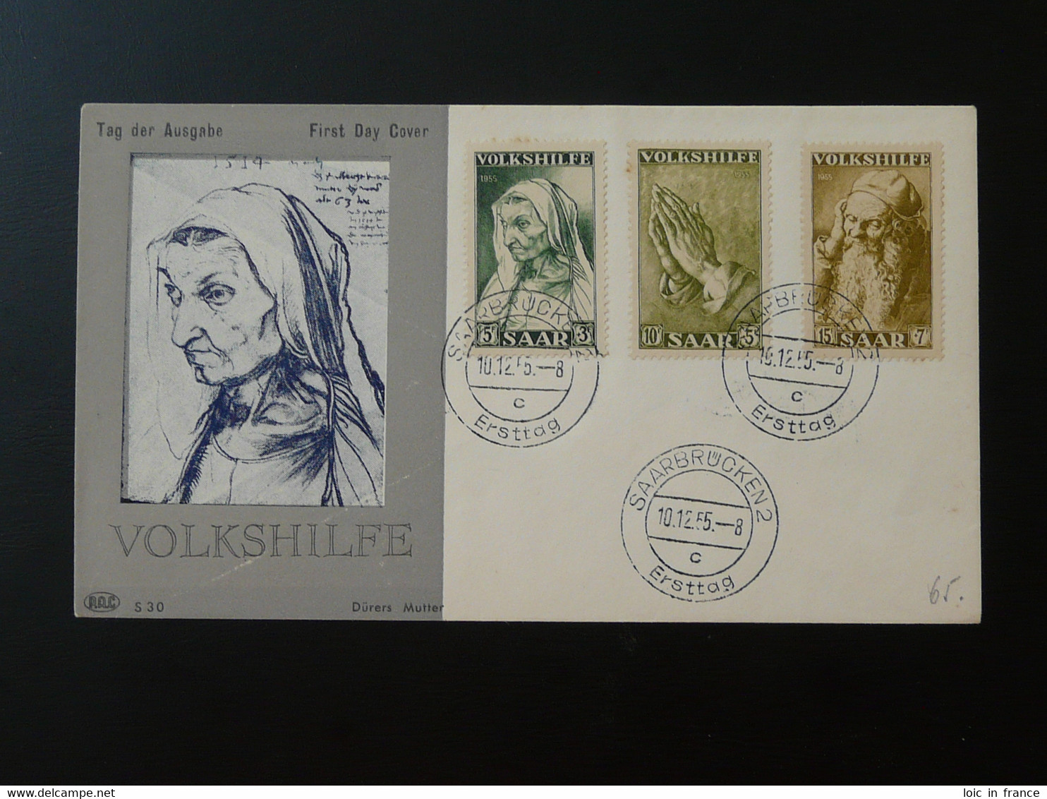 FDC Peinture Paintings Albrecht Durer Volkshilfe Sarre Saar 1955 - FDC