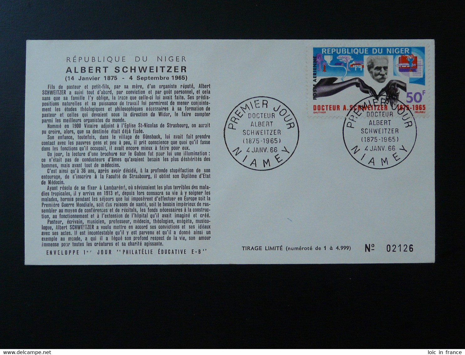 FDC Albert Schweitzer Niger 1966 - Albert Schweitzer