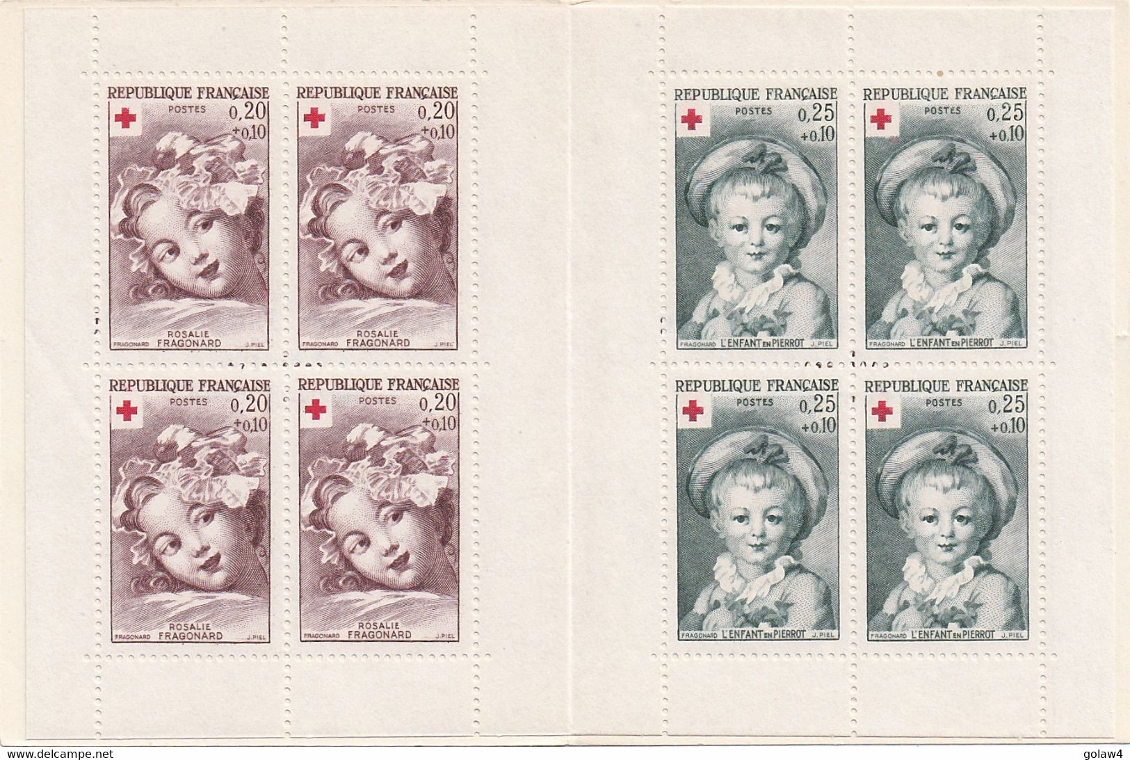 31241# CARNET CROIX ROUGE 1962 ** ROSALIE DE FRAGONARD ENFANT EN PIERROT COTE 42 Euros - Croix Rouge