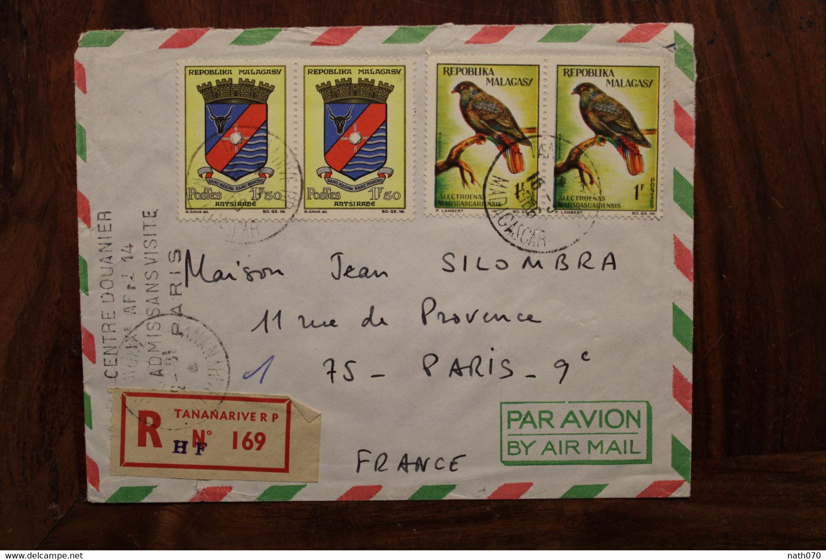 1966 Madagascar France Cover Air Mail Président Tsiranana Bloc Au Dos + 2 Paires Registered Recommandé Reco - Covers & Documents