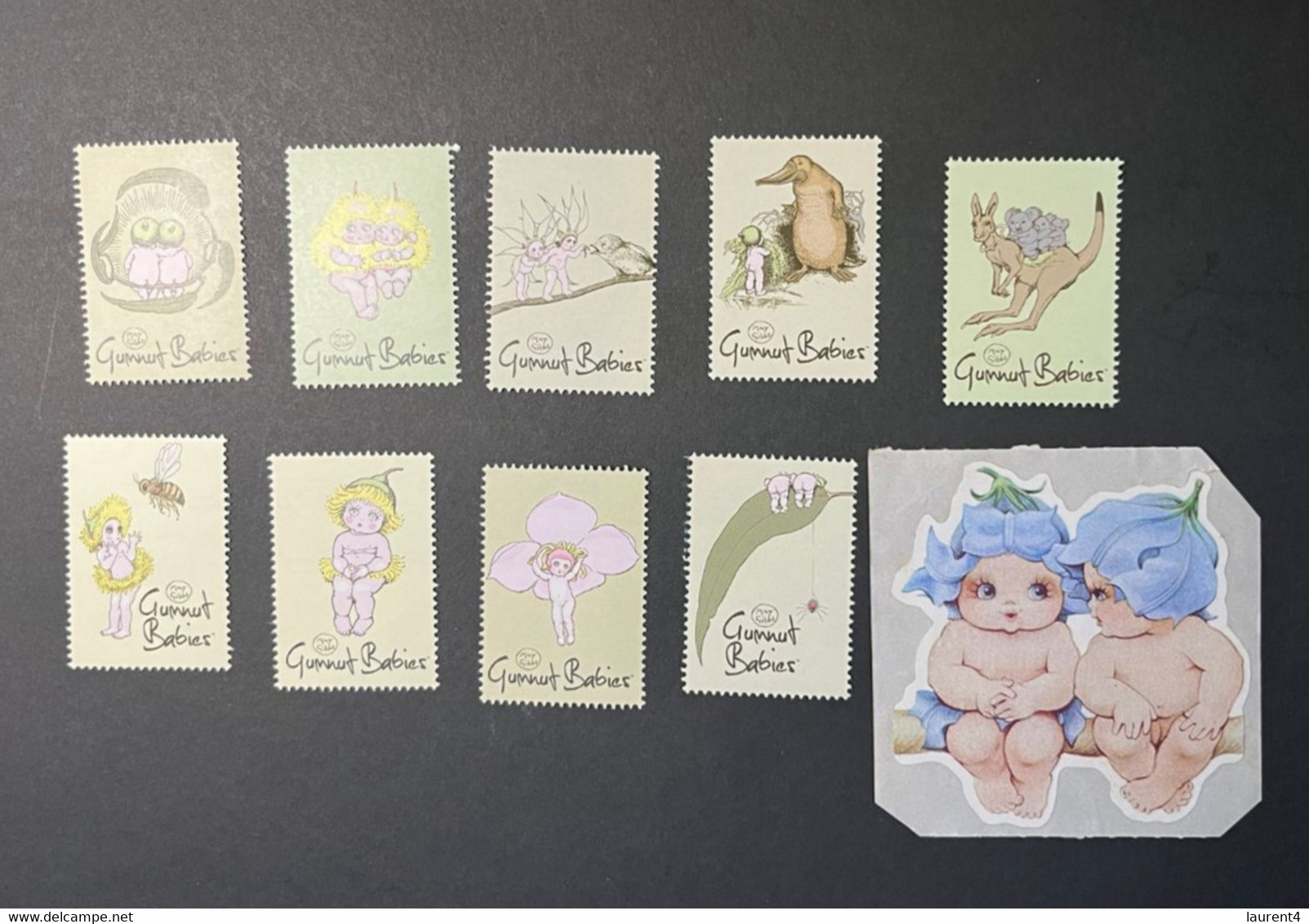 (STAMPS 7-1-2023) Australia - May Gibbs - Gumnut Babies Cinderella (TAG) 9 (mint) As Seen On Scan + 1 Sticker - Werbemarken, Vignetten