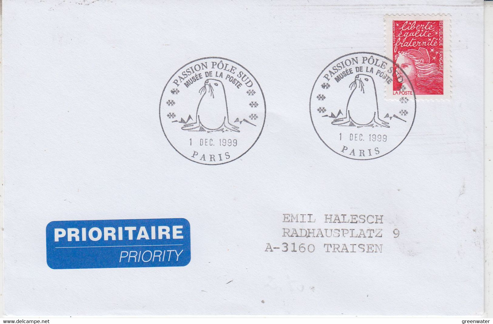 France Cover Passion Pöle Sud (Penguin) Ca Paris 1 DEC 1999 (XA177) - Antarctische Fauna