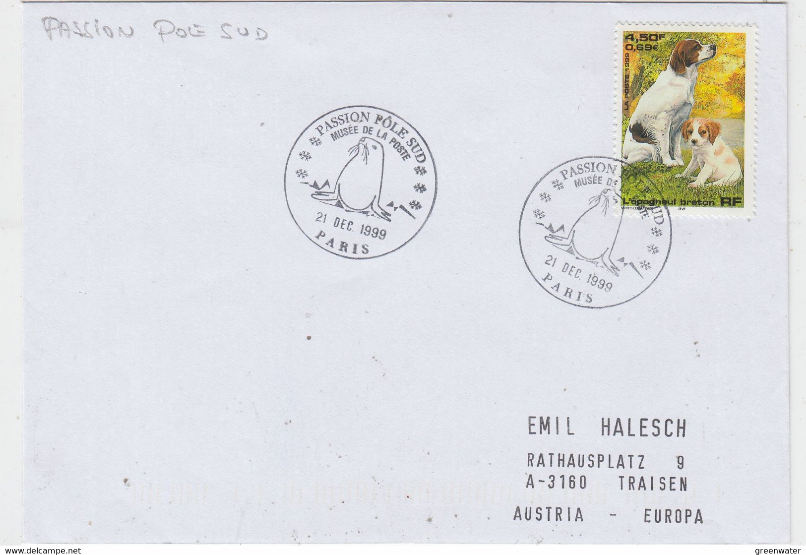 France Cover Passion Pöle Sud (Penguin) Ca Paris 21 DEC 1999 (XA177B) - Antarktischen Tierwelt