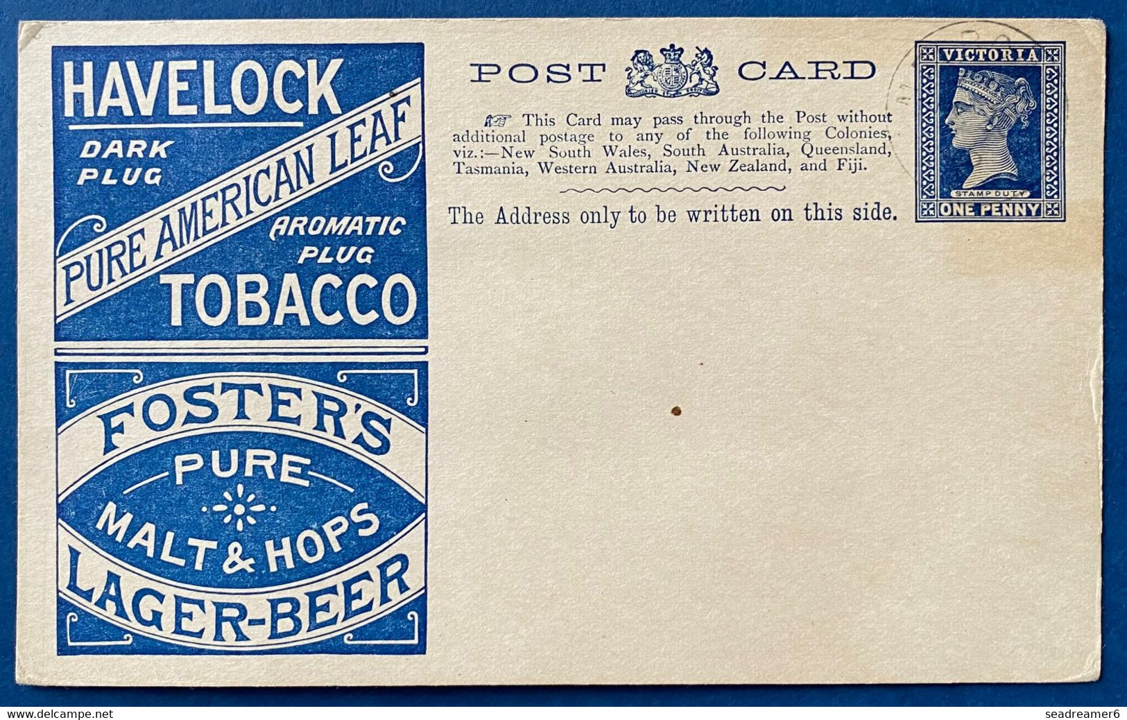 Entier Publicitaire à 1penny Bleu VICTORIA (1880) Bière Tabac Legerement Oblitéré De Melbourne Mais N'ayant Pas Voyagé - Covers & Documents