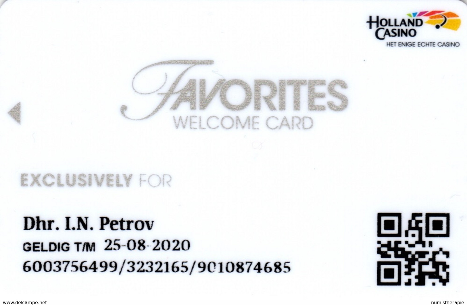 Holland Casino : Favorites Welcome Card 2020 - Casinokaarten