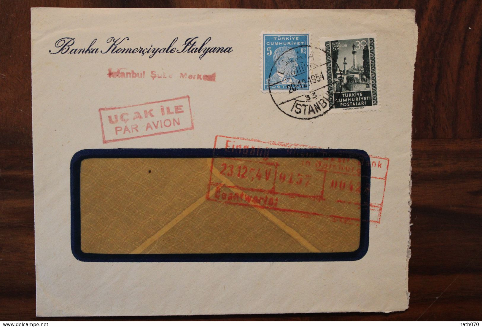 Turquie 1954 Türkei Air Mail Cover Par Avion Turkey Türkiye - Storia Postale