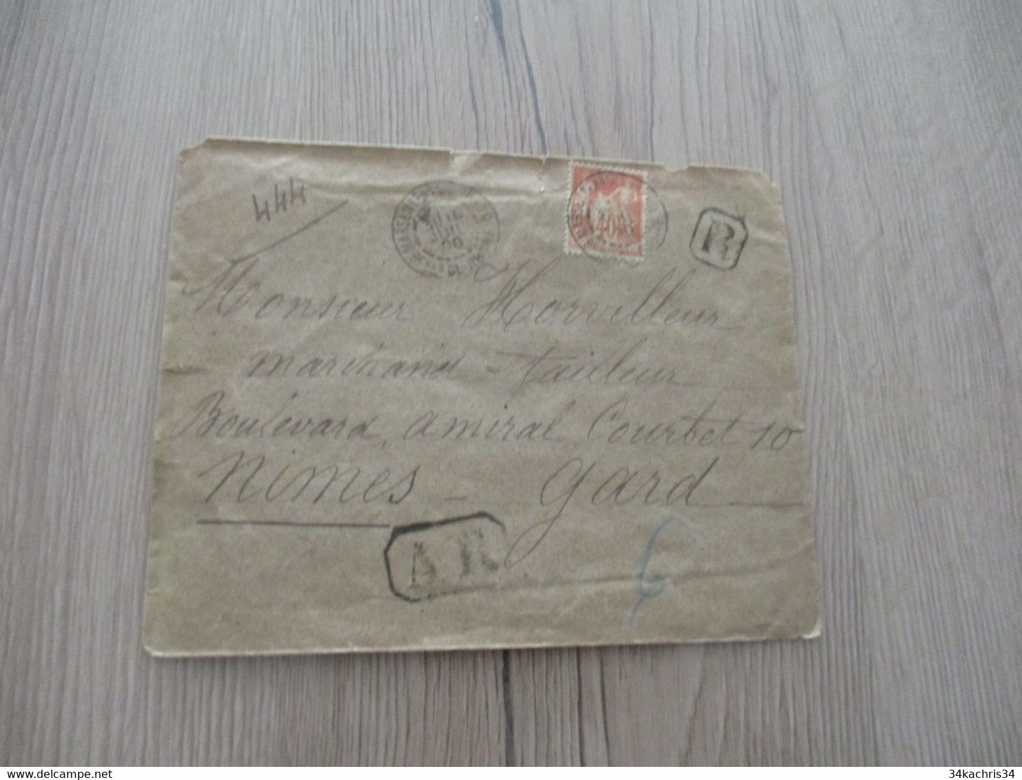 Lettre France 40c Orange Type Sage Seul Sur Lettre En Recommandé Marseille Pour Nîes AR 19/7/190 - 1898-1900 Sage (Tipo III)