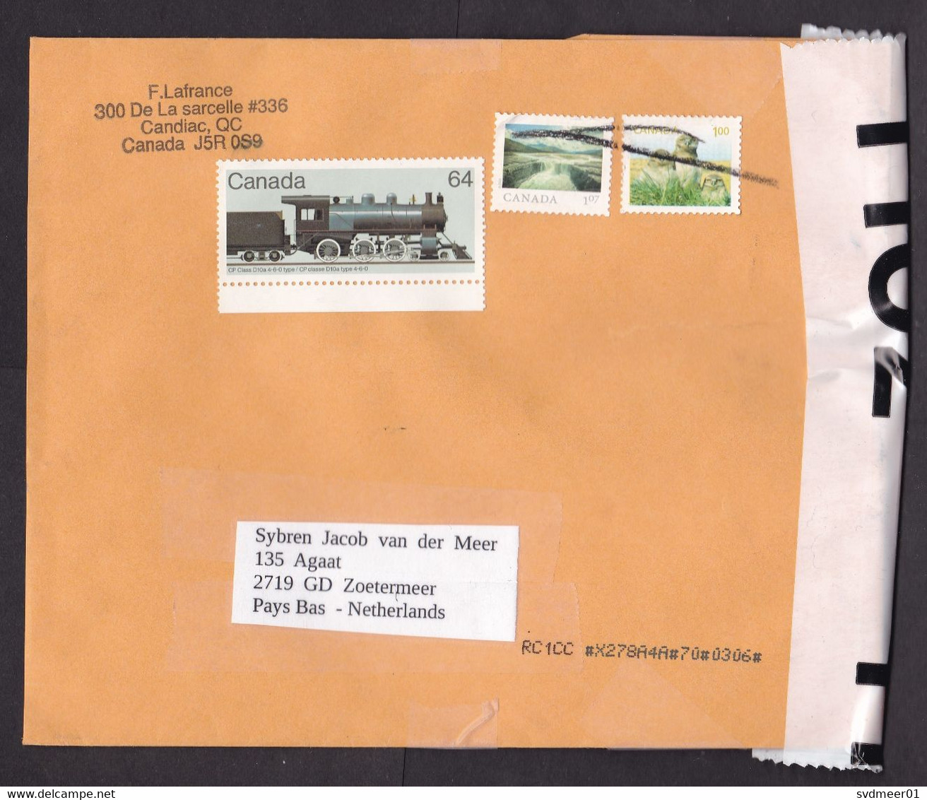 Canada: Cover To Netherlands, 2022, 3 Stamps, Via Germany: Customs Control Tape Zoll (no Cancel, Pencil On Stamps) - Brieven En Documenten