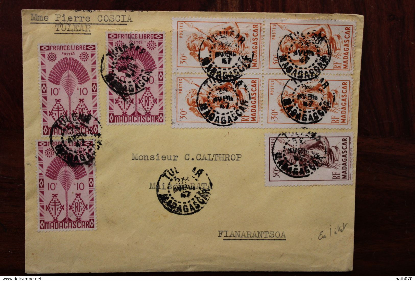 1947 Tuléar Fianarantsoa Madagascar France Cover Mail Bloc De 4 X 30c - Covers & Documents