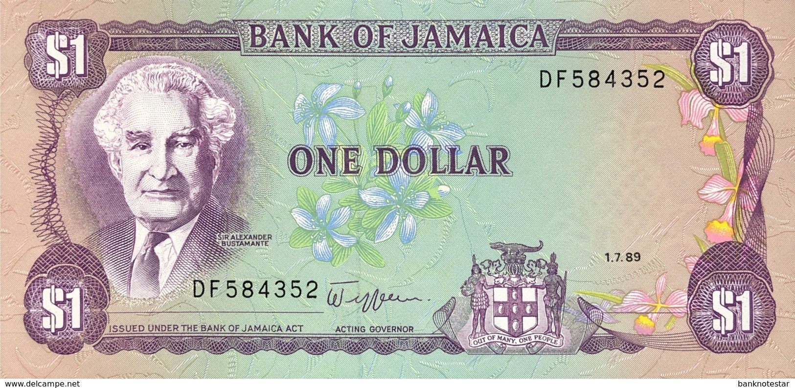 Jamaica 1 Dollar, P-68Ac (1.7.1989) - UNC - Giamaica