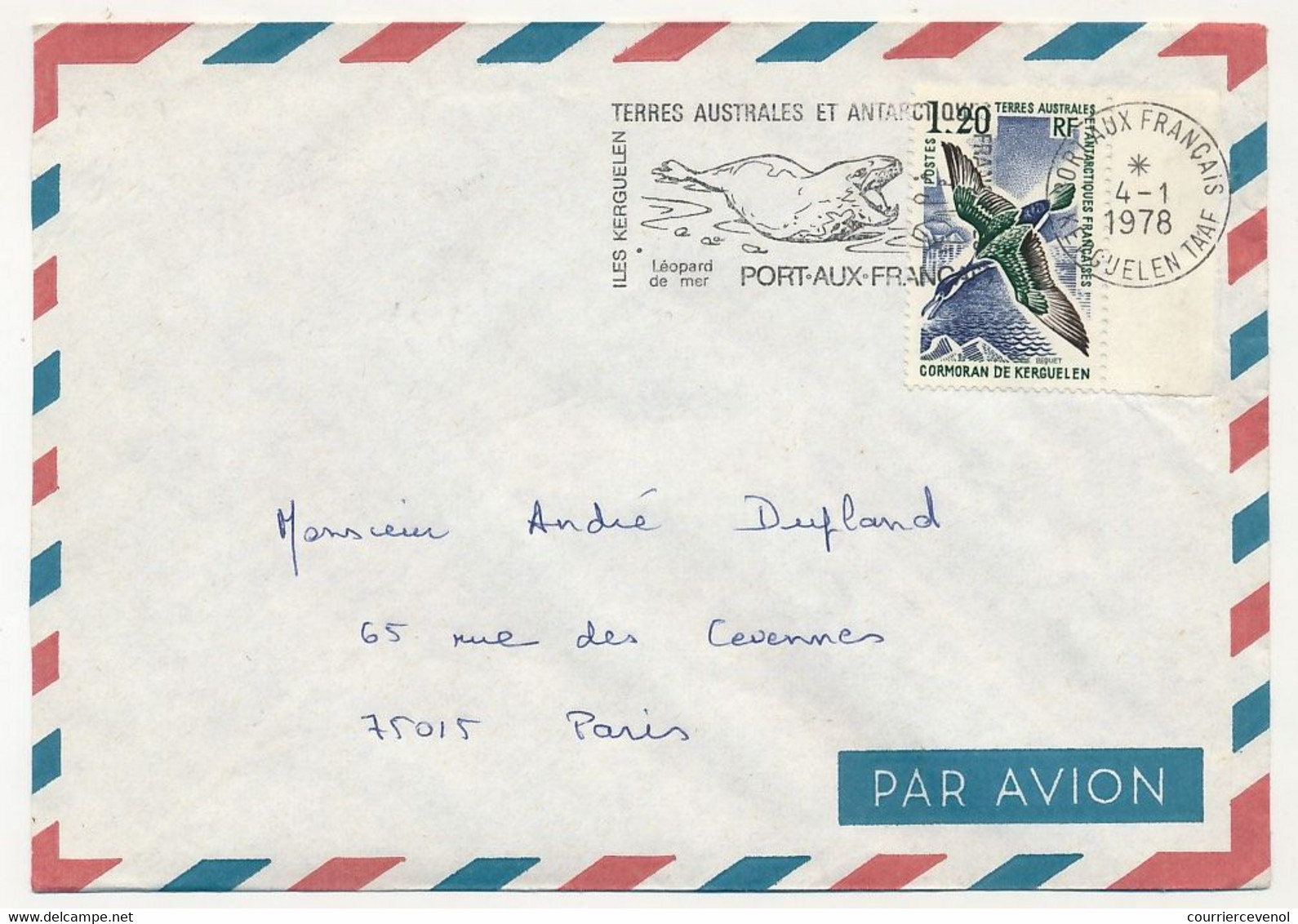 TAAF - Env. Affr.1,20F Cormoran De Kerguelen - OMEC Port Aux Français-Kerguelen (Léopard De Mer) 4/1/1978 - Lettres & Documents