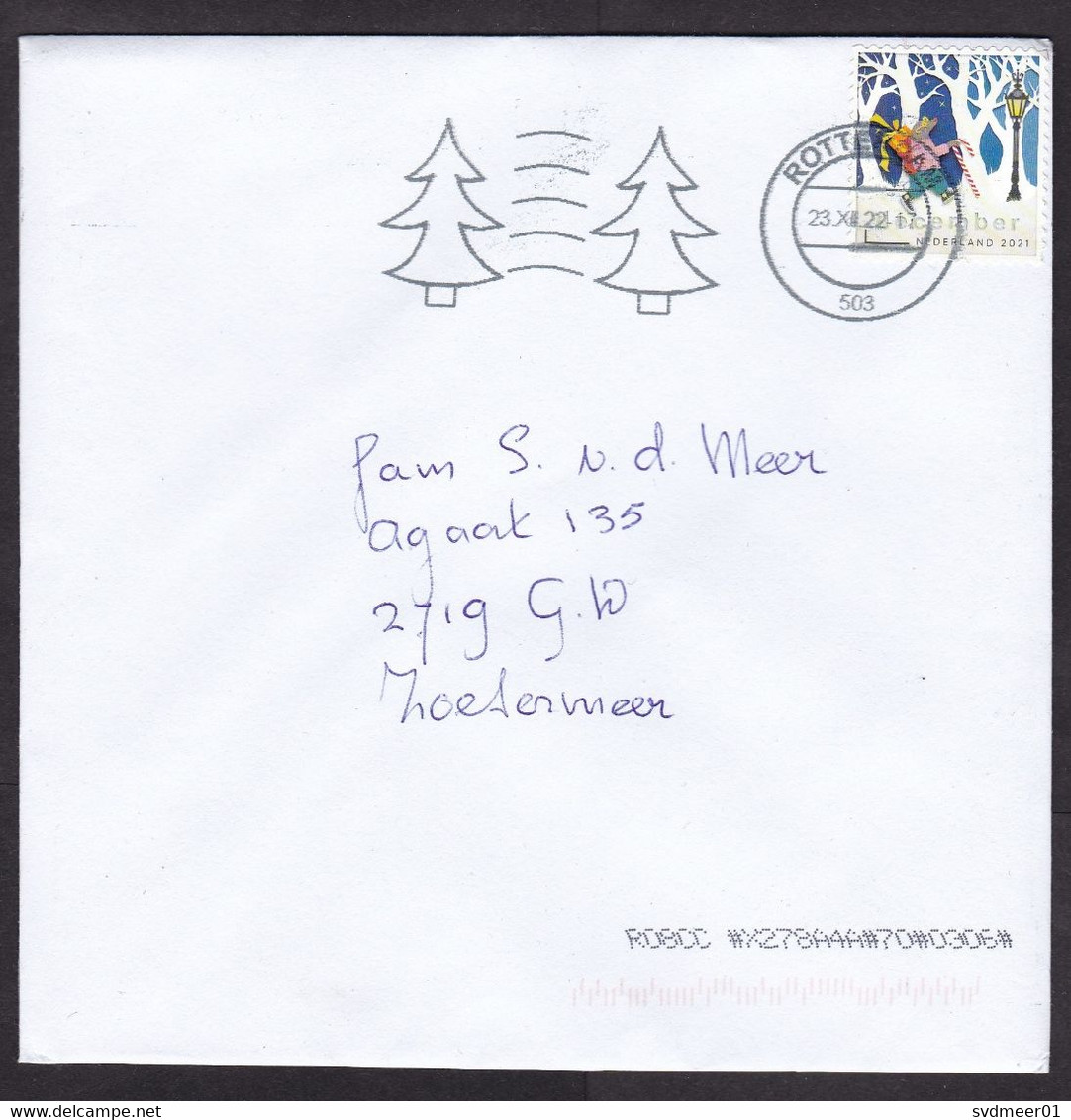 Netherlands: Cover, 2022, 1 Stamp, Christmas, Cartoon, Mole Animal, Candy Stick (traces Of Use) - Briefe U. Dokumente