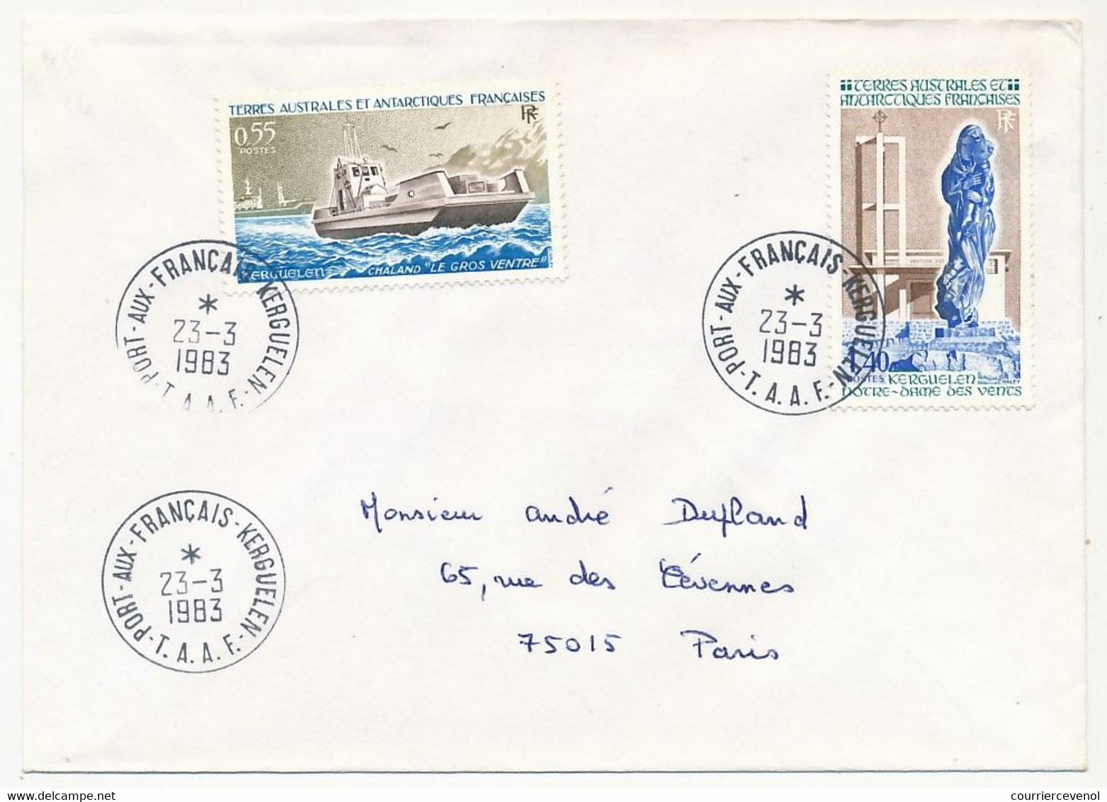 TAAF - Env. Affr.0,55f Chaland Le Gros Ventre + 1,40F N.Dame Des Vents - Port Aux Français-Kerguelen -  23/3/1983 - Storia Postale