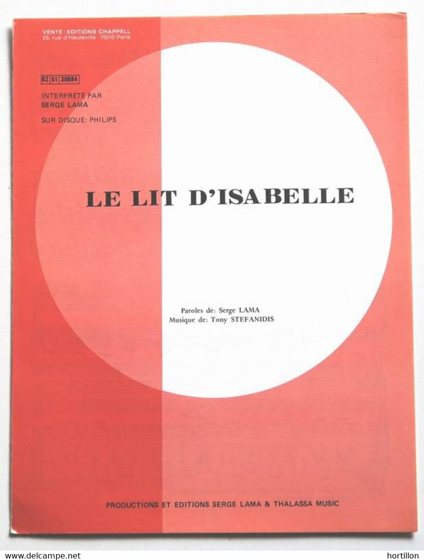 Partition Sheet Music SERGE LAMA : Le Lit D'Isabelle - Chant Et Piano - Song Books