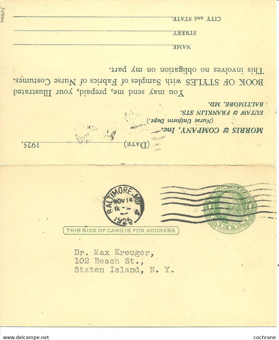 Carte Postale Réponse De Baltimore Du 14.11.1925 - 1921-40