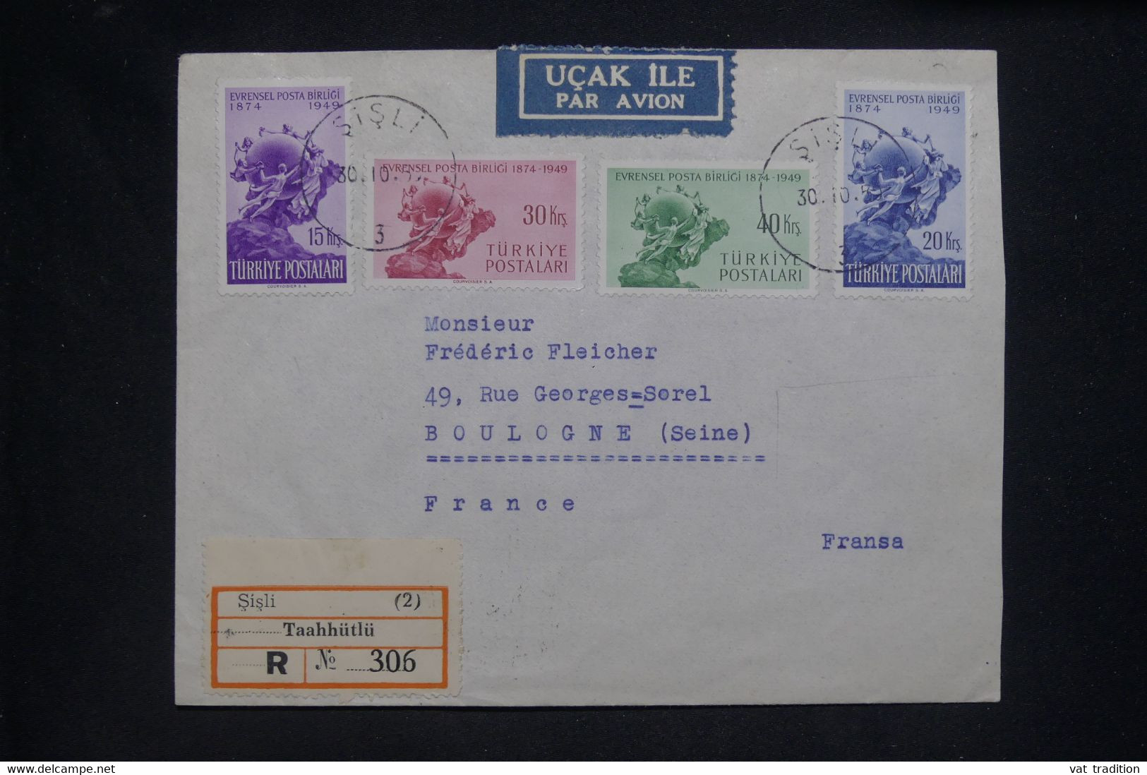 TURQUIE - Enveloppe En Recommandé En 1950 De Sisli Pour La France, Affranchissement UPU - L 137373 - Brieven En Documenten