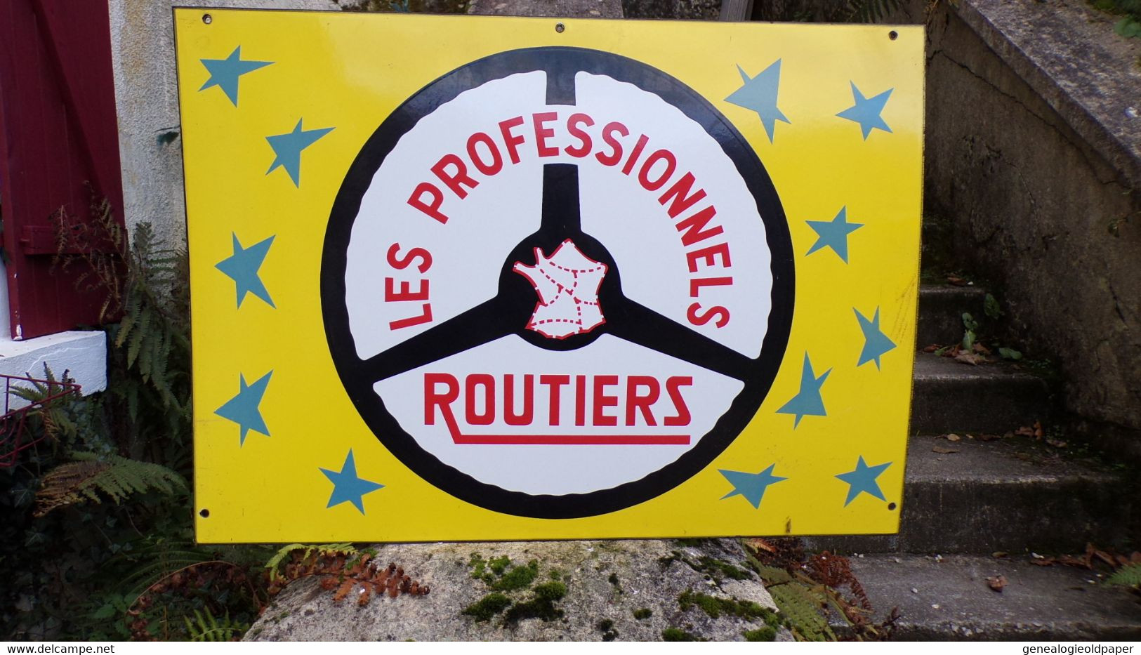 PLAQUE EMAILLEE DOUBLE FACE LES PROFESSIONNELS ROUTIERS- ROUTIER VOLANT - Macchina