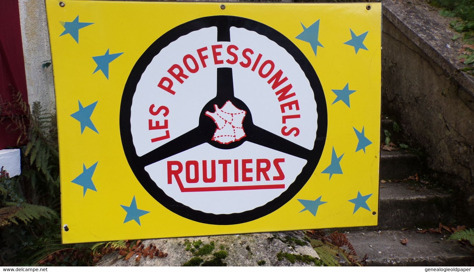 PLAQUE EMAILLEE DOUBLE FACE LES PROFESSIONNELS ROUTIERS- ROUTIER VOLANT - Macchina