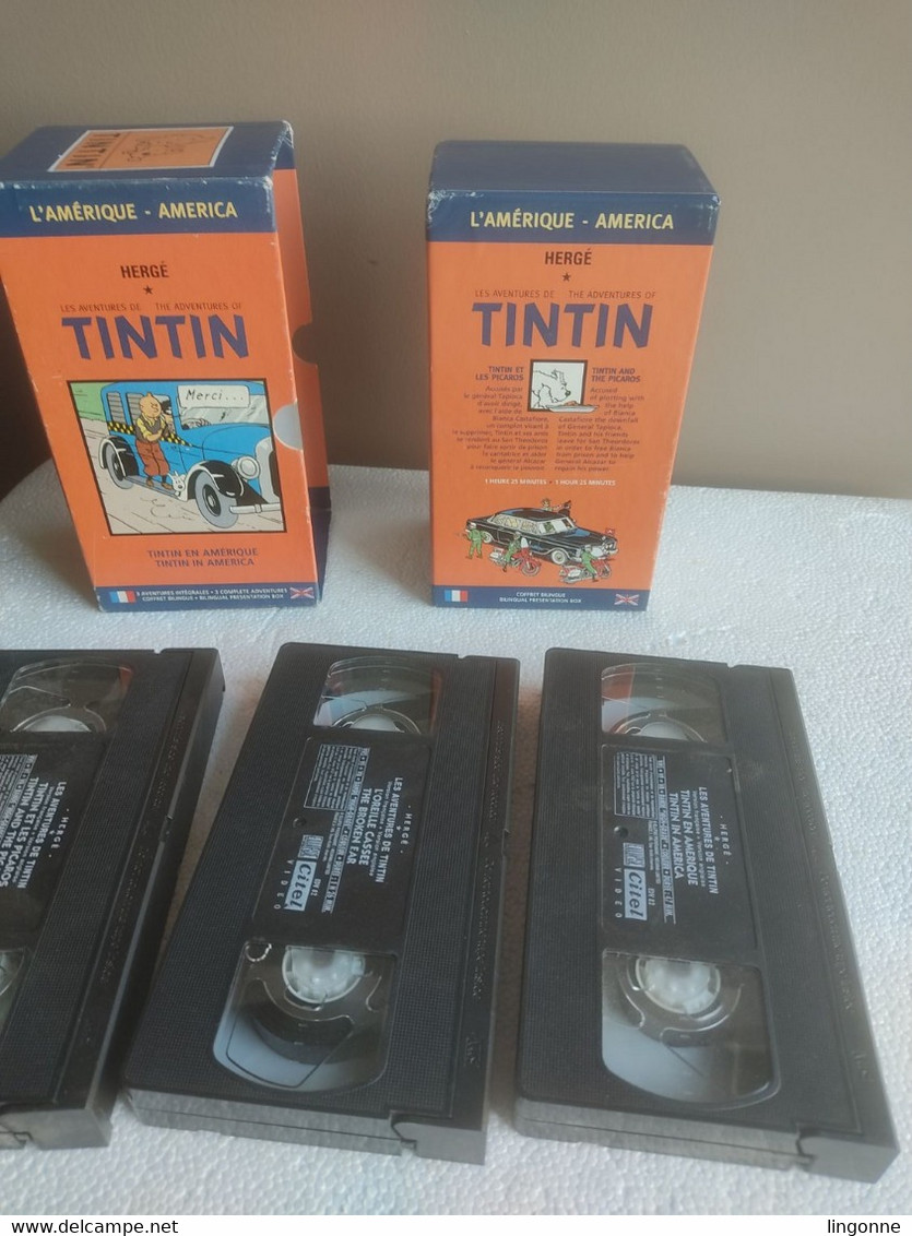 1999 TINTIN en AMERIQUE L'OREILLE CASSEE TINTIN et les PICAROS COFFRET de 3 VHS Secam EDITION SPECIALE