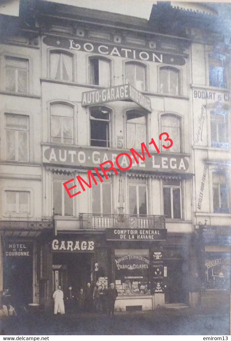 NAMUR Place De La Station TOP Hôtel De La Couronne Mortier Auto Garage Lega Tichon Detroz Tabacs Cigares 1910 24x30cm - Lieux