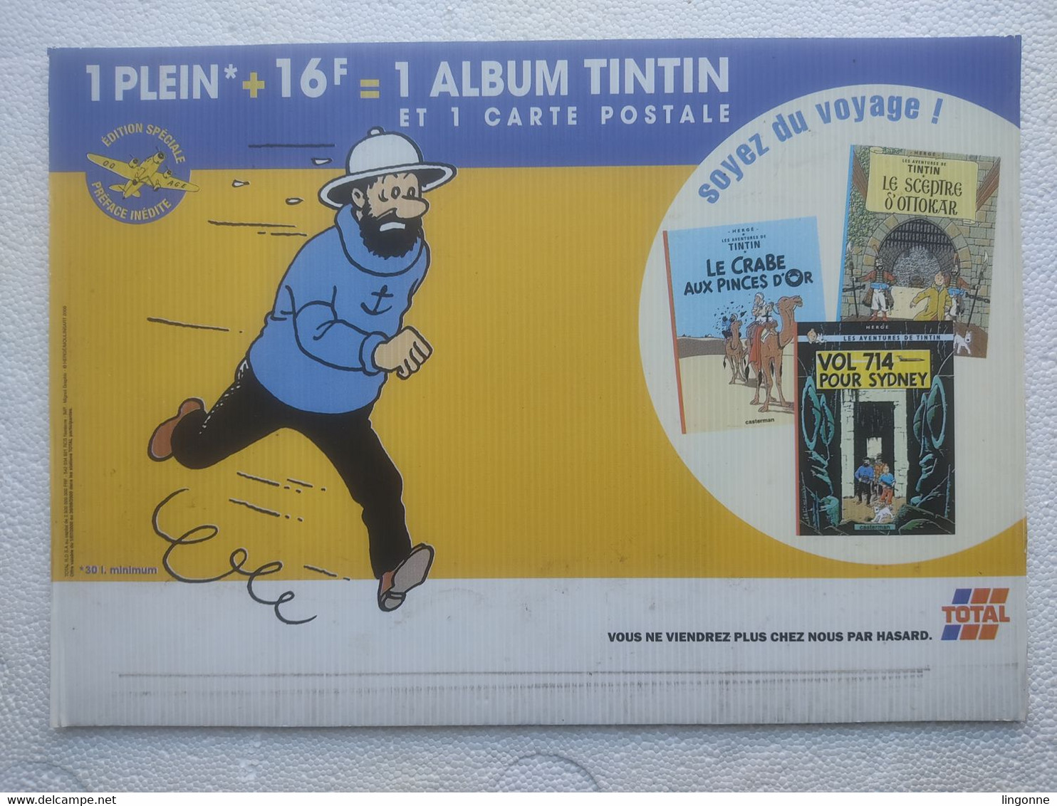 1999 TINTIN PANNEAU PUBLICITAIRE Plastique TOTAL Publicité Sur Point De Vente CAPITAINE HADDOCK Hergé Moulinsart 2000 - Affiches & Offsets