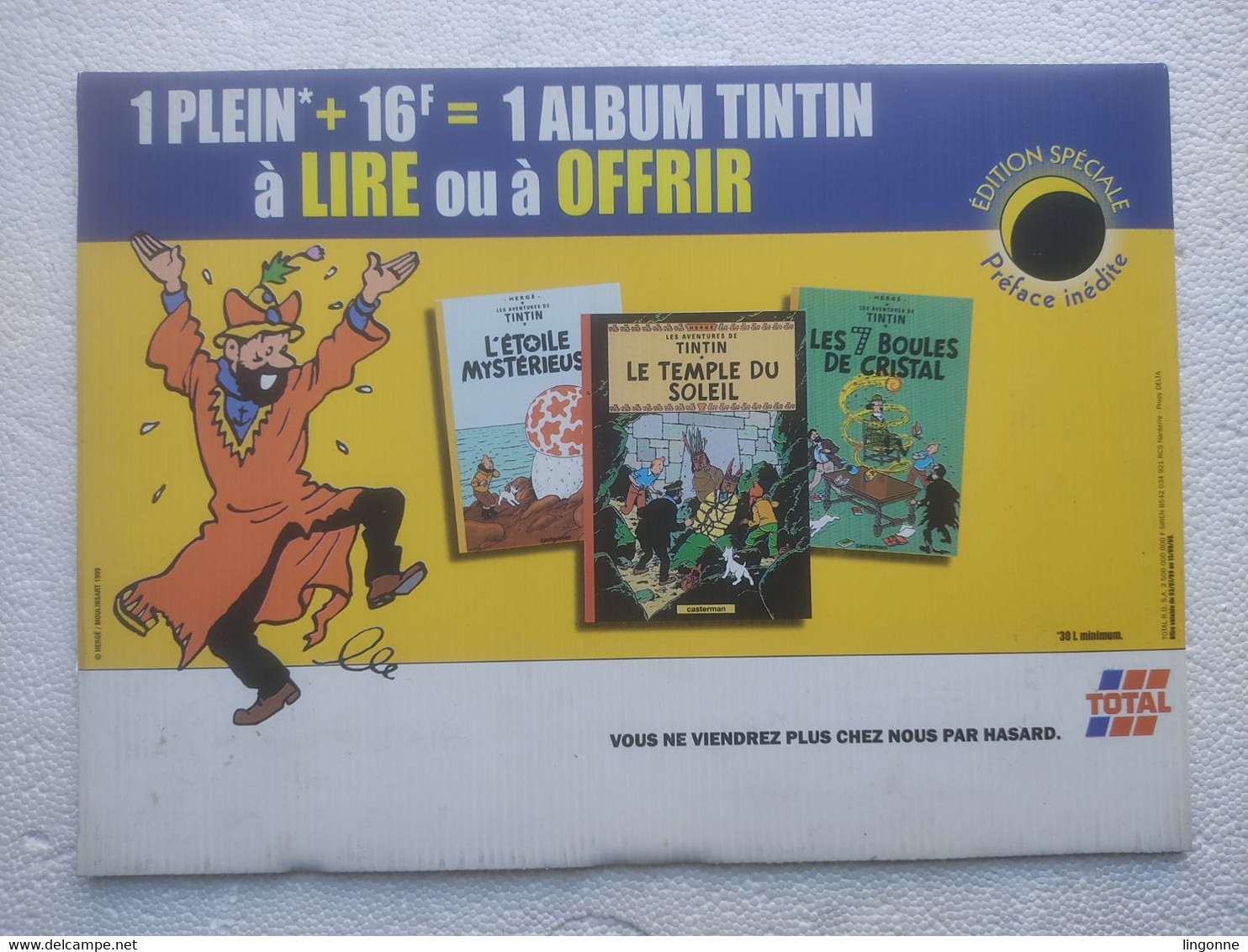 1999 TINTIN PANNEAU PUBLICITAIRE Plastique TOTAL Publicité Sur Point De Vente CAPITAINE HADDOCK Hergé Moulinsart 1999 - Afiches & Offsets
