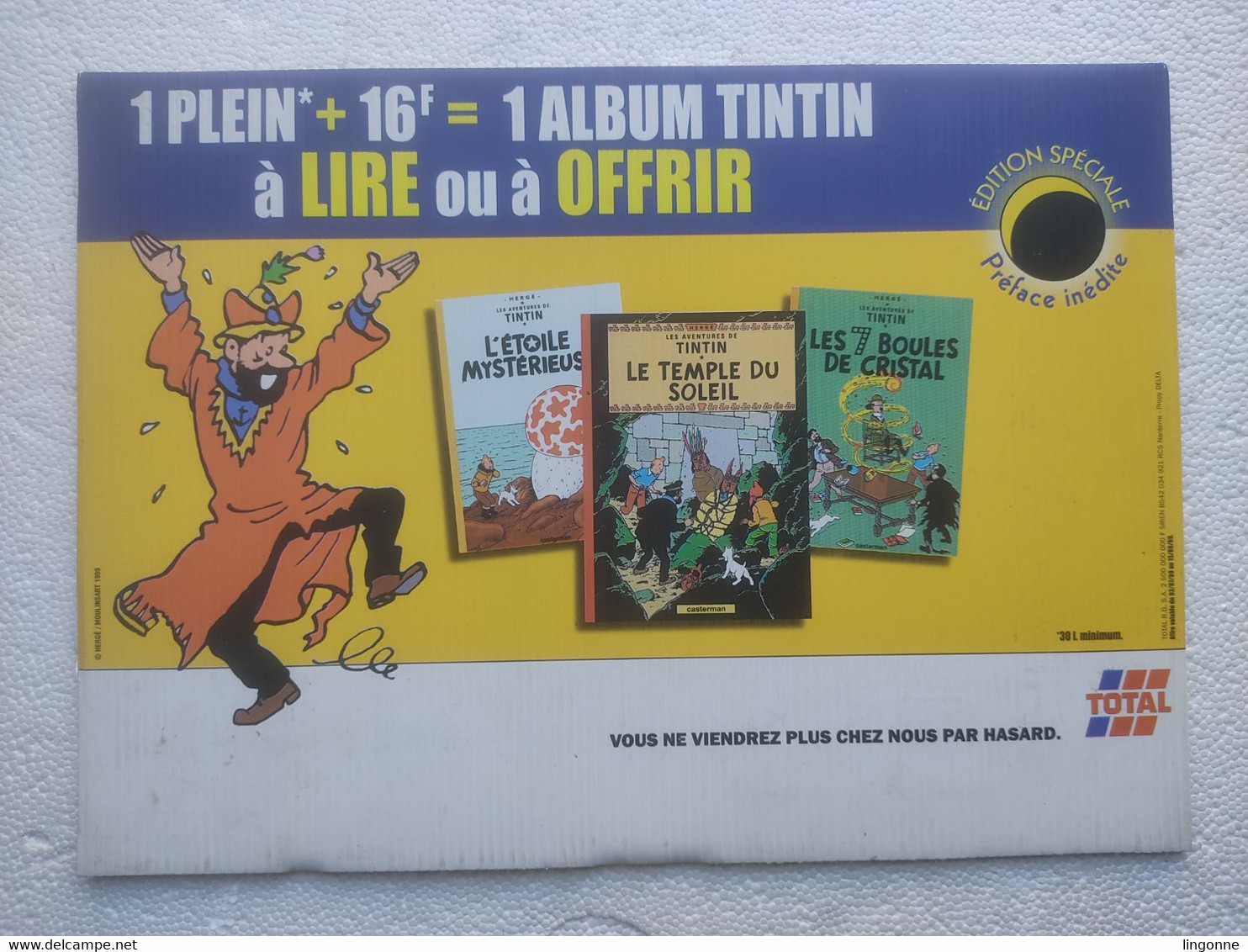 1999 TINTIN PANNEAU PUBLICITAIRE Plastique TOTAL Publicité Sur Point De Vente CAPITAINE HADDOCK Hergé Moulinsart 1999 - Affiches & Offsets