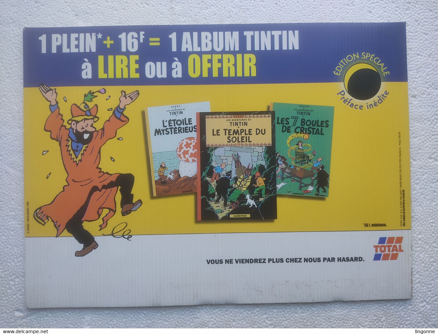 1999 TINTIN PANNEAU PUBLICITAIRE Plastique TOTAL Publicité Sur Point De Vente CAPITAINE HADDOCK Hergé Moulinsart 1999 - Affiches & Posters