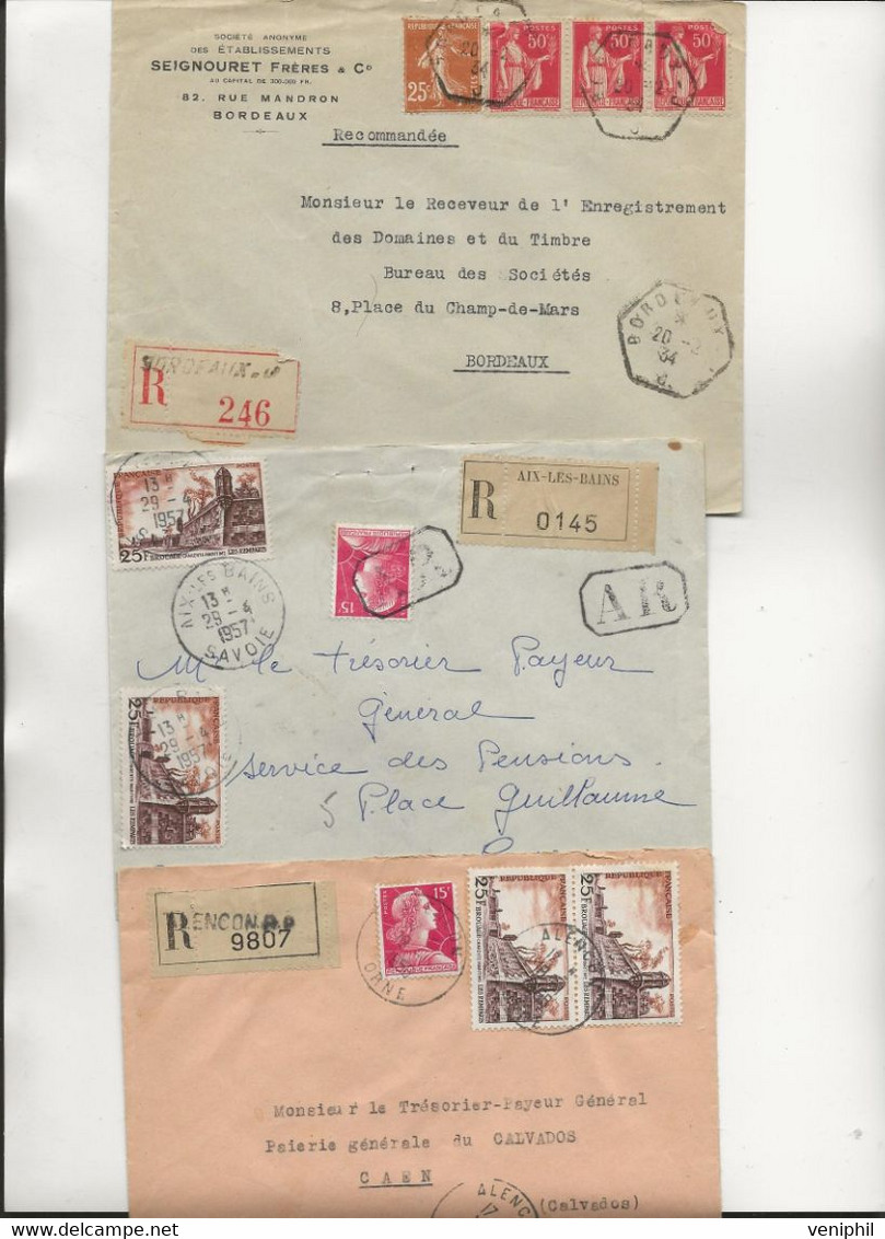 LOT DE 8 LETTRES RECOMMANDEES OBLITERATIONS ET AFFRANCHISSEMENTS DIVERS -ANNEES 1910 A 1958 - Manual Postmarks