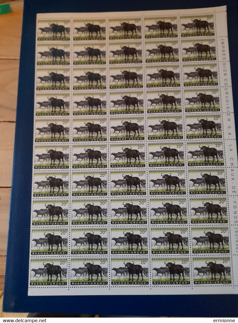 Ruanda-Urundi Feuille De 100 Timbres Neufs N°206 Vert 1959 Animaux Protégés Faune Du Ruanda - Hojas Completas