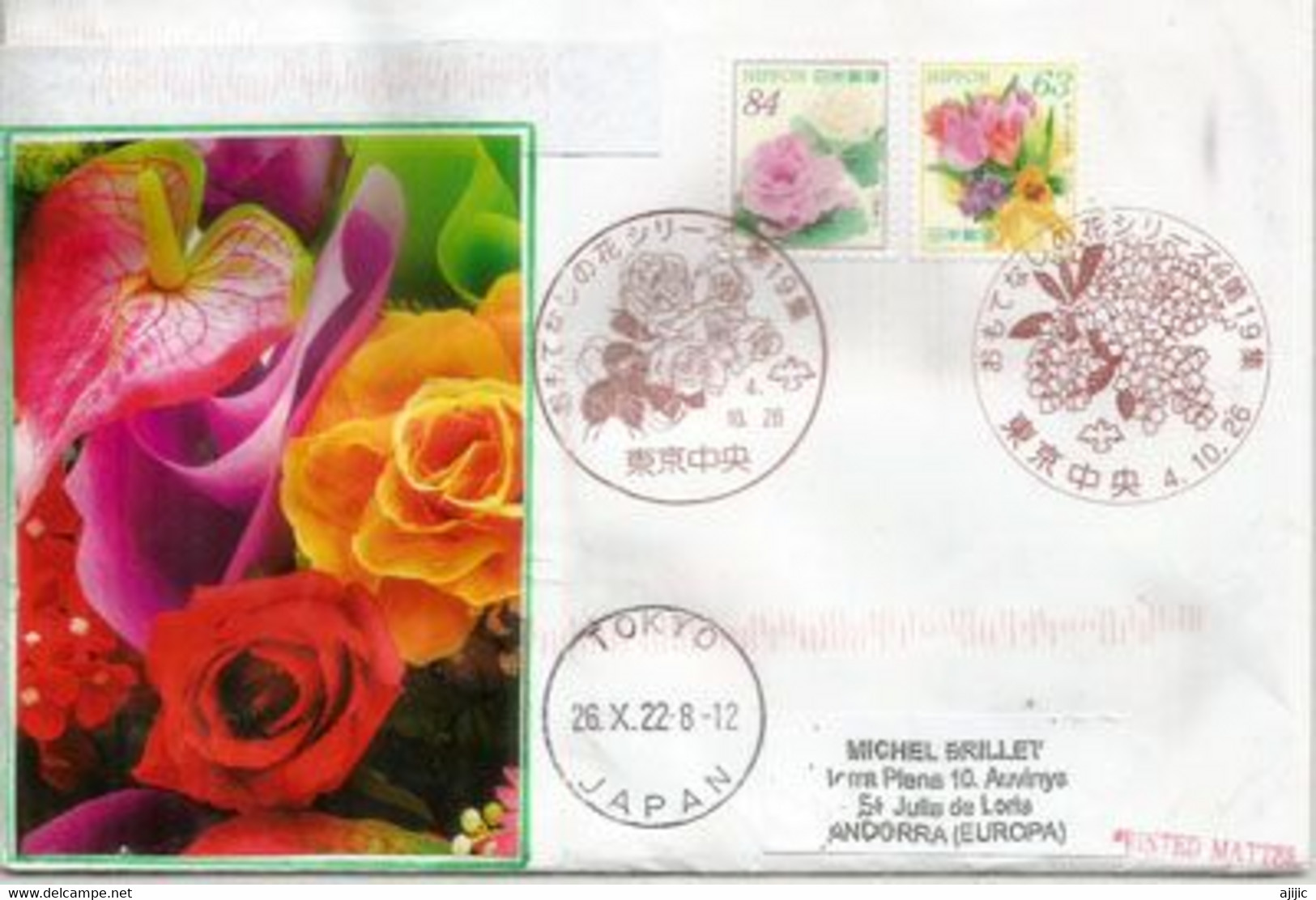 Winter Flowers.Habotan Flowers Bloom In Winter In Japan, New-issue 2022, On Letter Sent Tokyo To Andorra - Lettres & Documents